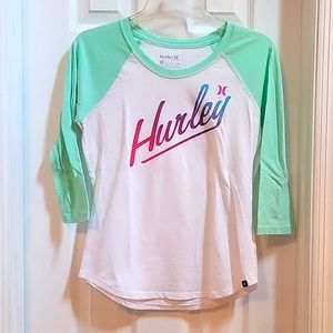 HURLEY White & Pastel Green Baseball Top